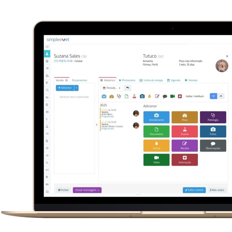 Ficha de atendimento veterinário no SimplesVet 